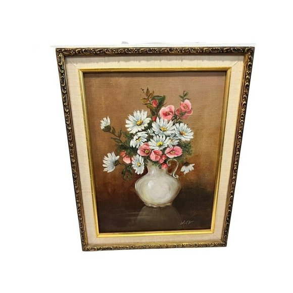 kurtz Art Vintage Floral Oil Painting Signed V Kurtz Original